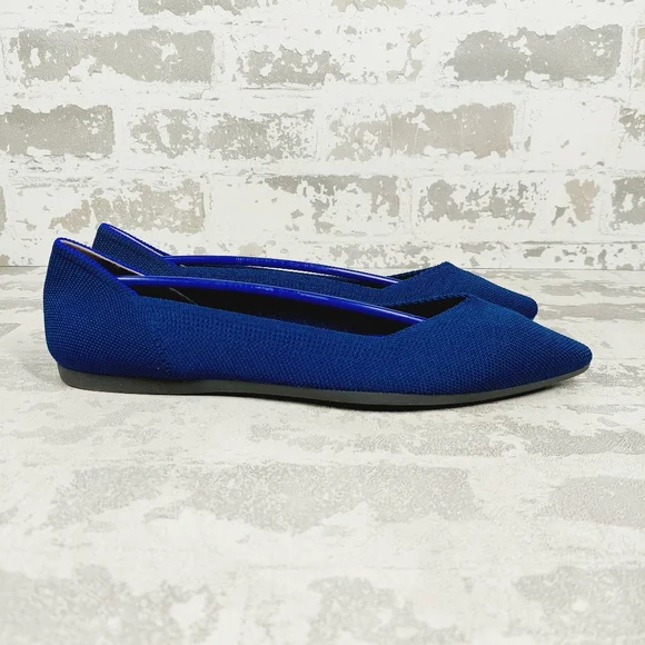 New Rothy's The Flat Blue Knit Pointy Toe Slip On Loafers F1